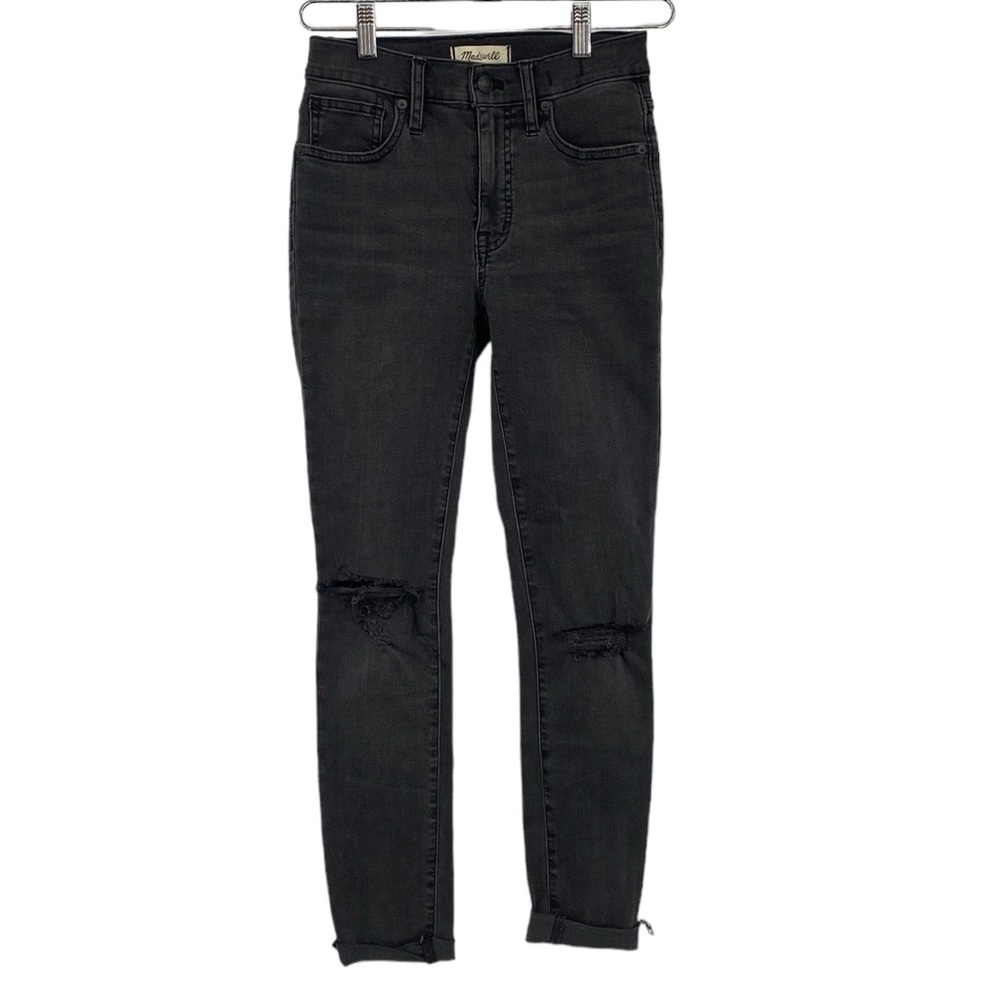 Madewell Skinny Jeans Women Size 24 Black 9" Mid-Rise Distressed Torn Frayed Hem